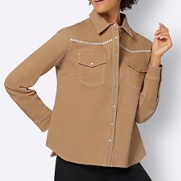 Collection L Brown Cotton snap Western style Shirt with White Details - EUC - Picture 1 of 9